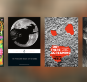 Against a brown, orange blurry background, four titles: Never Whistle At Night, The Penguin Book of Witches, Out There Screaming, GHOSTS