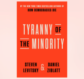Book cover for Tyranny of the Minority against a pink background