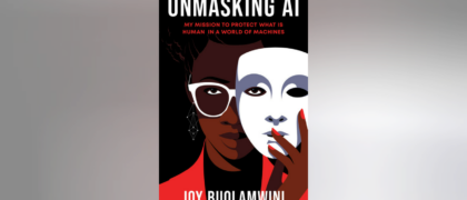 Book cover for Unmasking AI against a gray image