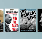 Blue background with four images of book covers across it: A Time to Break Silence, Why We Can't Wait, The Radical King, Martin Luther King, Jr.
