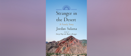 Book cover for Stranger in the Desert against a pink/purple background